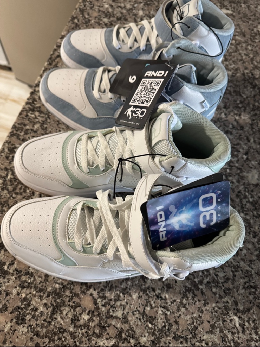 NWT bundle High-Top Sneakers in White with Mint Accent and blue jeans accent